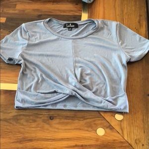 Powder blue knotted waist crop top from Lulus